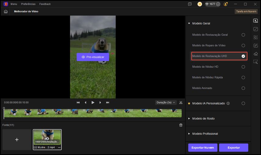 Seleção do modelo Sharpen no HitPaw VikPea