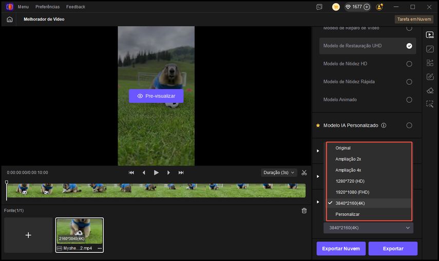 Configurações de escala 4K no HitPaw VikPea