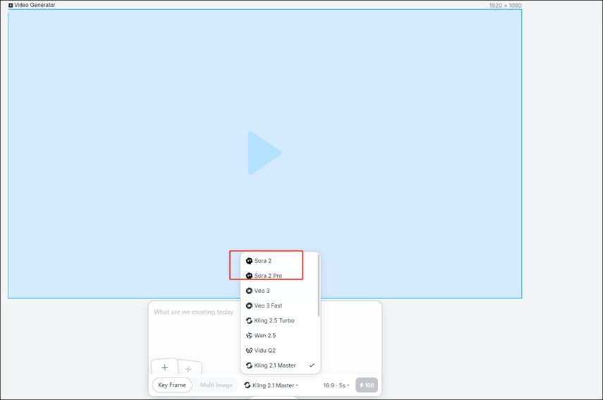 Seleção do modelo Sora 2 na Lovart