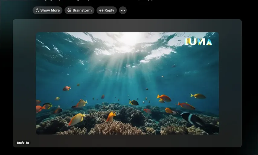 Exemplo de vídeo gerado por IA no Luma com fotorrealismo subaquático