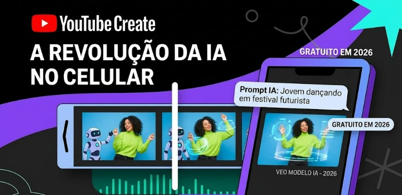 YouTube Create — aplicativo gratuito do Google para criar vídeos com IA pelo celular em 2026