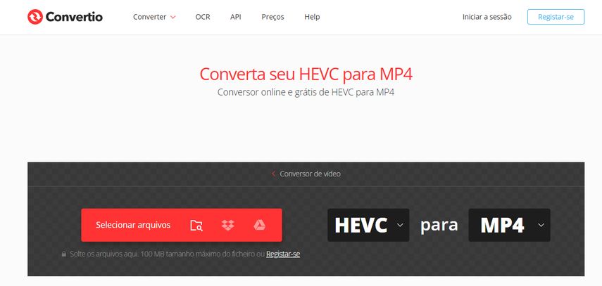 Converter HEVC para MP4 online grátis