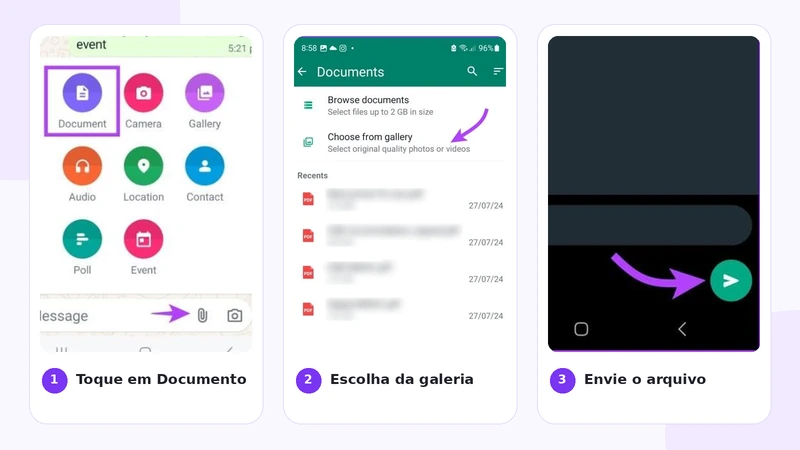 Passos para enviar um vídeo como documento no WhatsApp para Android