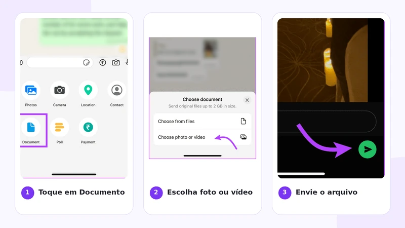 Passos para enviar um vídeo como documento no WhatsApp para iPhone