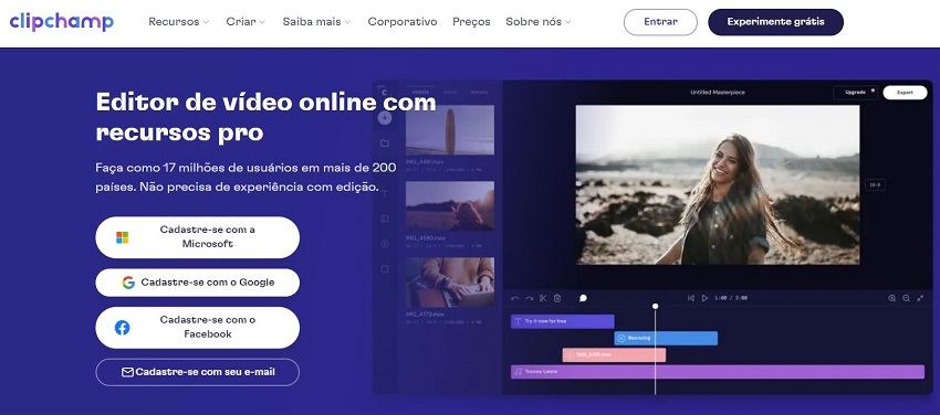 editor de video do youtube online clipchamp