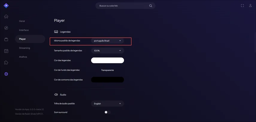 Opção de Idioma de Legenda Preferido nas configurações do Stremio