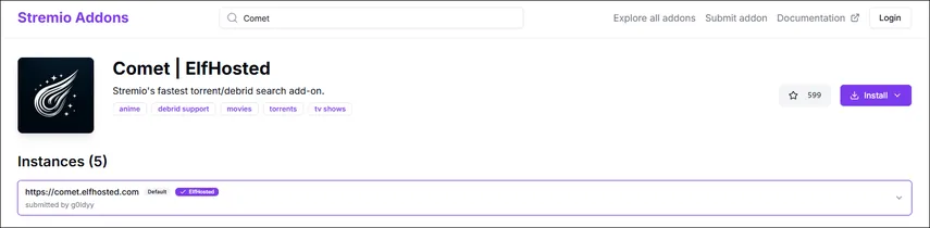 Addon Comet para Stremio, uma alternativa rápida para busca de links