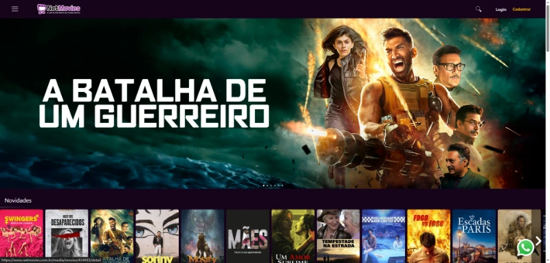 Interface do site NetMovies para assistir filmes gratuitamente de forma legalizada