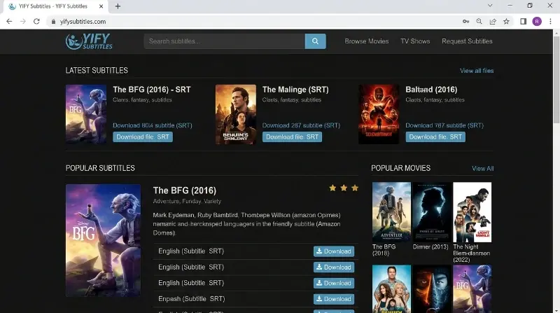 YIFY Subtitles site para baixar legendas de filmes
